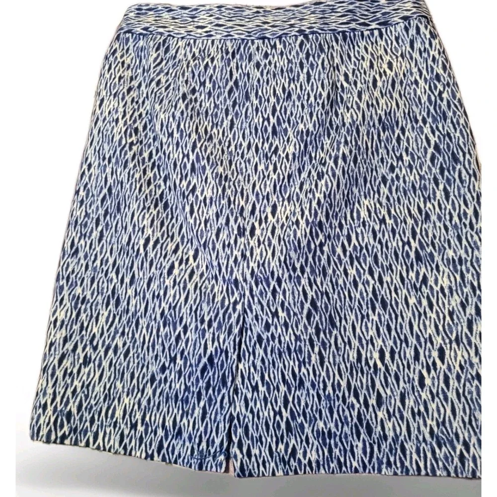 Michael Kors Blue Printed Faux Belt Pencil Skirt Sz 2‎